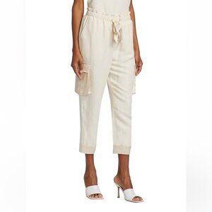Cami NYC Harley Silk-Linen Cargo Pants with Front Tie Ivory Size Small
